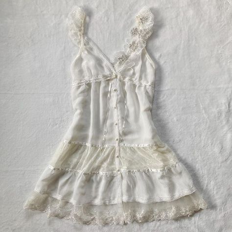 Slip Dress Layering, White Slip Dress, Lace Straps, Grad Dresses, Payment Plan, Ribbon Tie, Pearl Buttons, Sheer Dress, Dream Clothes