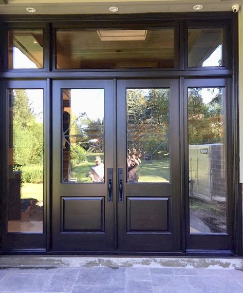 Double Front Entry Doors With Sidelights, Patio Slider Doors Ideas, Portugal Homes, Wood Front Entry Doors, Double Front Entry Doors, Entry Door With Sidelights, Double Door Entryway, Toronto Architecture, Double Door Entrance