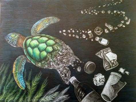 PISCATAWAY, NJ - Mary Dvorsky, a Piscataway High School senior, won an Honorable Mention award and a $250 cash prize for her Art Category submission to the 2015 International Ocean Awareness... Pollution Art, Sea Pollution, Ocean Awareness, Plastic Ocean, Gcse Art Ideas, Marine Life Art, Change Art, Save Planet Earth, Save Planet