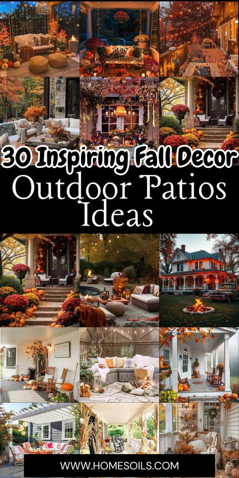 As the crisp autumn air settles in, it’s time to transform your outdoor patio into a cozy fall retreat. From warm color palettes to seasonal accents, these 30 fall decor ideas will help you create an inviting outdoor space that embraces the beauty of the season. Fall Decorating Outdoors, Outdoor Fireplace Fall Decor, Fall Deck Decorating Ideas Cozy, Decorating Outside For Fall, Outdoor Patio Fall Decor, Fall Back Patio Decorating Ideas, Fall Outdoor Tablescapes, Fall Patio Decorating Ideas Cozy, Patio Fall Decorating Ideas