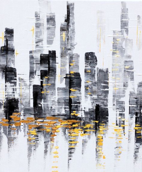 Abstract Cityscape Painting with palette knife for beginners / Acrylic painting on Canvas Step by Step / Acrylic painting tutorial November Inspiration, Abstract Cityscape Painting, Black And White Acrylic Painting, Painting With Palette Knife, White Acrylic Painting, Beginners Acrylic Painting, Step By Step Acrylic Painting, Abstract Cityscape, Black Canvas Paintings