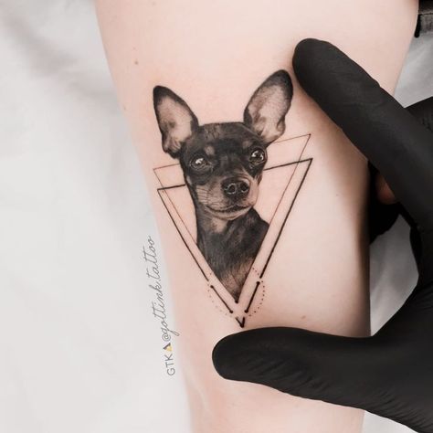 Pet Portrait Tattoos, Pet Tattoo Ideas, Tattoo Pet, Pet Memorial Tattoo, Pet Tattoos, Small Dog Tattoos, Green Tattoos, Portrait Tattoos, Single Needle Tattoo