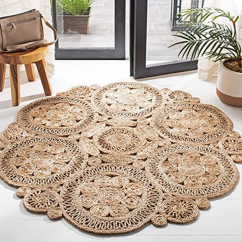 Amazon.com: Safavieh Natural Fiber Round Collection NF167A Handmade Boho Charm Farmhouse Jute Area Rug, 5' x 5' Round, Natural: Home & Kitchen Jute Area Rug, Dollar Store Hacks, Jute Area Rugs, Natural Home, Modern Bohemian, Natural Jute, Handmade Boho, Transitional Style, Artisan Craft