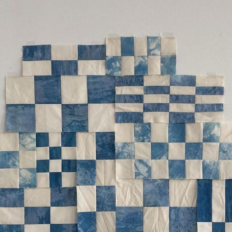 Ashley Brown Durand on Instagram: "A start ☁️✨ It’s been a bit since I’ve made a check quilt. It feels really good. It’s an inherently slow process. I like that about it. I’m forced to go slow and consider each piece, each scrap of indigo fabric, what shape I can turn it in to. Where it will fit in with the rest. Slowly slowly 💧  #checkquilt #checkers #checkered #checkerboard #checkcheck #scrapquilt #indigo #blue #blueandwhitequilts #naturallydyed #modernart #artforhome #minimalist #maximalism #contemporaryart #wip #workinprogress #studiowall #process #puzzle #piecework #slowly" Denim Scrap Quilt, Checkered Quilt Pattern, Checker Quilt, Denim Quilt Ideas, Indigo Quilts, Checkered Quilt, Check Quilt, Improvisational Quilts, Backing A Quilt