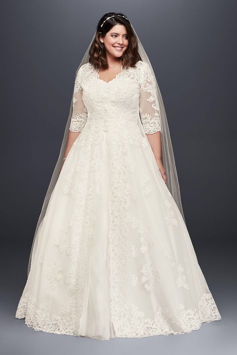 11/15/17 www.davidsbridal.com/10924356 Wedding Dresses Sleeves Off The Shoulder, Womens Gown, Rok Tile, Plus Wedding Dresses, Gonna In Tulle, Plus Size Wedding Dress, Plus Size Brides, Wedding Dress Organza, Davids Bridal Wedding Dresses