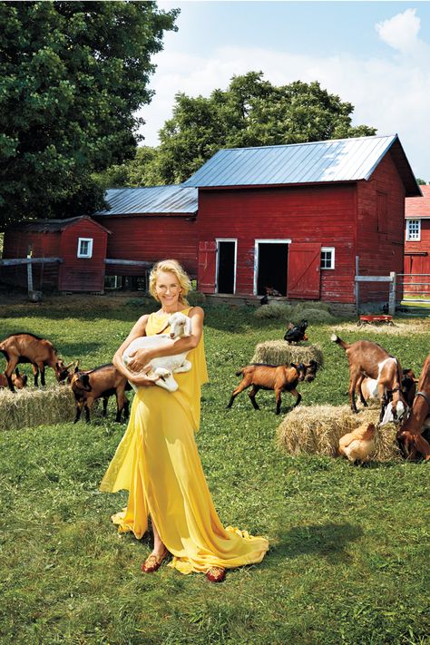 Donna Karan New York gown, $3,595, donnakaran.com; Elizabeth and James earrings, $195, neimanmarcus.com; Christian Louboutin loafers, $995, Bergdorf Goodman, 888-774-2424. - HarpersBAZAAR.com Farmcore Aesthetic, Farmer Fashion, Louboutin Loafers, Christian Louboutin Loafers, Grace Farms, Fashion Knowledge, Farm Estate, Farm Fashion, Modern Farmer