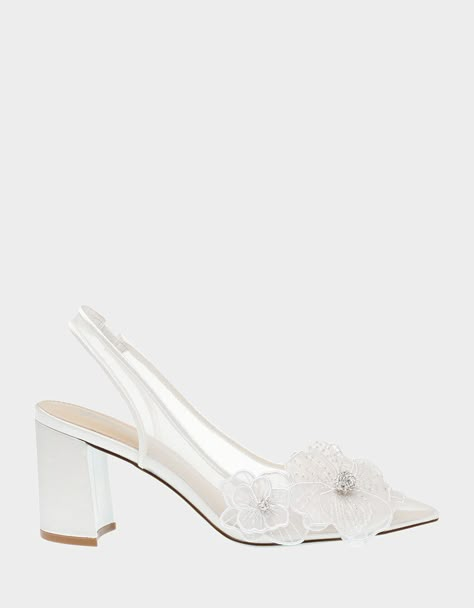 PETRA IVORY Rehearsal Dinner Shoes Bride, Shoes For Outdoor Wedding, Embellished Summer Wedding Heels, Wedding Heels Floral, Wedding Shoes Bride Comfortable, White Slingback Heels, White Heels Flowers, Bridal Shoes Block Heel, Ethereal Garden Wedding