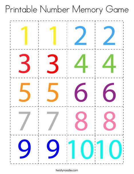 Printable Number Memory Game Coloring Page - Twisty Noodle Number Memory Game, Color Memory Game, Number Memory Game Free Printable, Number Matching Printable Free, Memory Games For Kids Printable, Number Games For Preschool, Preschool Number Matching, Number Games Preschool, Game Worksheet