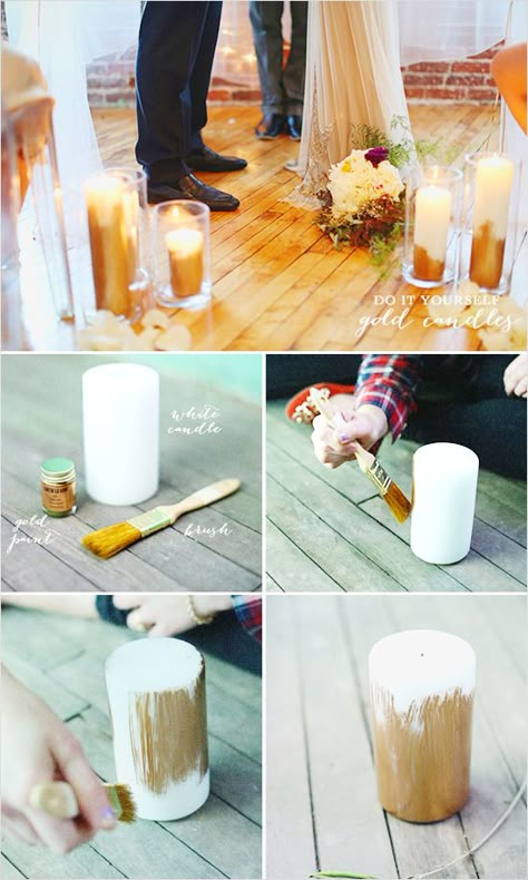 do it yourself gold candles Diy Gold, New Years Eve Decorations, Gold Diy, Gold Candles, Wedding Crafts, Wedding Candles, Wedding Videos, Anniversary Parties, Diy Candles