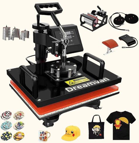 Heat Press 8 in 1 Heat Tshirt Press Machine 12"x15"- 360 Swing Away t Shirt Maker Printing Machine, Pro Digital Transfer Sublimation Presser for T-Shirts Mug Hat/Cap Plate (red, 8 in 1 Heat Press) T-shirt Printing Machine, Clothes Printing Machine, Tshirt Printing Business, Transférer Des Photos, T Shirt Press, Printmaking Supplies, T Shirt Printing Machine, Digital Printing Services, Digital Printing Machine