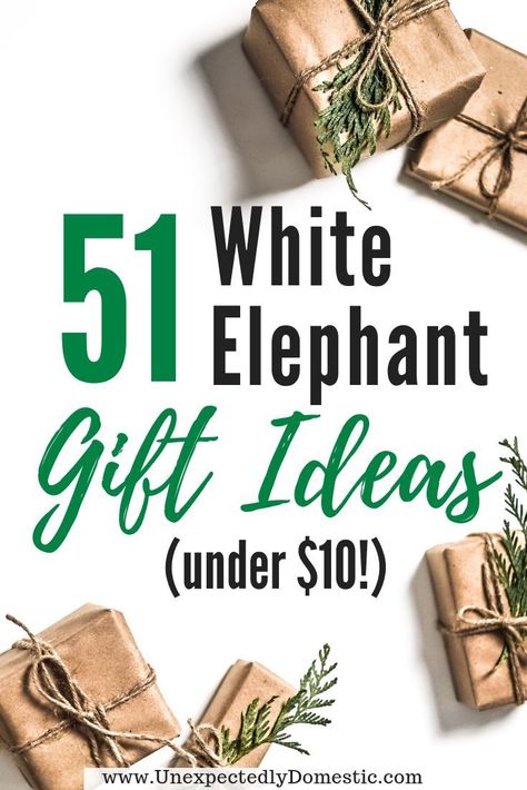 Check out these 51 cheap and clever white elephant Christmas gift ideas! They are all under $10, and are perfect for work or any gathering. These unisex Christmas gift ideas are perfect for coworkers or family white elephant gift exchanges. This list includes gifts that are nice AND funny! You'll even find gifts for hard to buy for teens. #christmasgifts #whiteelephant #whiteelephantgifts #gifts #christmasgiftsideas #christmasgiftideas2018 #unexpectedlydomestic 10 Dollar Gifts, White Elephant Christmas, White Elephant Gift Ideas, Elephant Gift Ideas, Elephant Christmas, Best White Elephant Gifts, Creative Gift Ideas, Unisex Christmas Gifts, Inexpensive Christmas Gifts