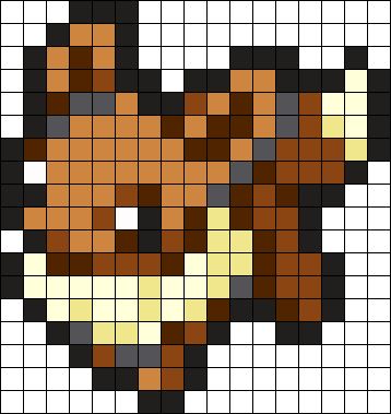 Eevee Pokemon Bead Pattern Perler Bead Pattern / Bead Sprite Eevee Perler, Perler Bead Pokemon Patterns, Hama Beads Pokemon, Pokémon Perler, Pokemon Perler, Pokemon Bead, Kandi Cuffs, Pixel Art Pokemon, Pokemon Pattern