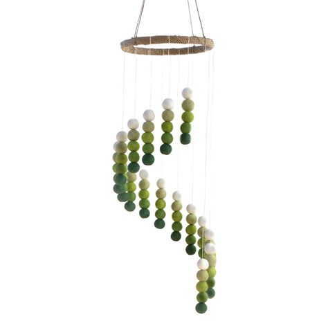 Spiral Mobile, Nursery Ceiling, Ceiling Mobile, Mobile Craft, Green Nursery, Felt Ball, Clay Art, Shades Of Green, Wind Chimes