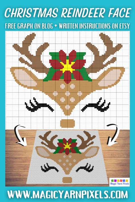 Crochet Christmas Graphs, Christmas Crochet Graph Patterns, Crochet Grid Patterns Christmas, C2c Graphgan Charts Free Christmas, C2c Chart, Christmas Graphs For Knitting, C2c Reindeer Blanket, Crochet Graph Patterns Free Charts, Crochet Reindeer Blanket