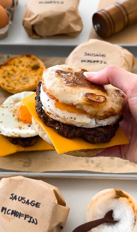 Freezer Breakfast Sandwiches | Moribyan Breakfast Sandwich Freezer, Sausage And Egg Mcmuffin, Freezer Breakfast Sandwiches, Beef Bacon, Breakfast Bites, Freezer Breakfast, Breakfast Sandwiches, How To Make Breakfast, Sausage Breakfast