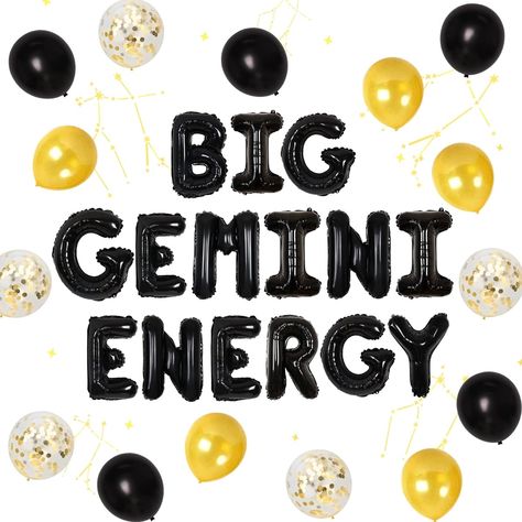 【Full Decoration Set】Package includes 1 set Big Gemini Energy Foil Balloon Banner 16 inch (non-helium compatible), 15 balloons (5 black + 10 gold) 12 inch 【Gemini Birthday Decoration】Large Gemini Energy Balloon Banner is perfect for celebrating the birthday of women, girls, men and boys born in May and June. Perfect as a zodiac birthday theme party supplies. 【Unique Design】The balloons match your party theme, core decoration, decoration and party style, creating a happy atmosphere and leaving unforgettable memories for your birthday party and guests. 【Zodiac Theme Birthday Party Supplies】This Gemini birthday party decoration supplies will make your party happy, special, attractive and memorable. 【Wide Application】Our birthday party decorations will create a memorable impression for women, Gemini Birthday Party, June Zodiac Sign, 15 Balloons, Gemini Energy, Born In May, Gemini Birthday, Celebrate Birthday, Gold Confetti Balloons, Zodiac Birthdays