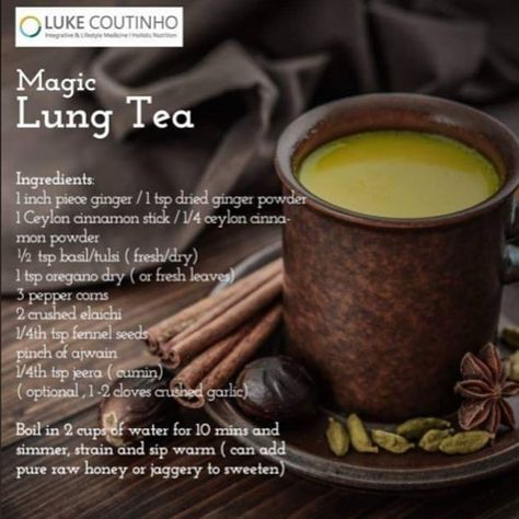 Luke Coutinho - Lifestyle on Instagram: “Try this powerful lung concoction to break down mucous and clear up those lungs ...the power of nature and lifestyle .....use your kitchen…” Lung Cleanse, Natural Decongestant, Lung Detox, Healing Tea, Breathing Problems, Easy Detox, Healthy Advice, Healing Food, Homemade Remedies