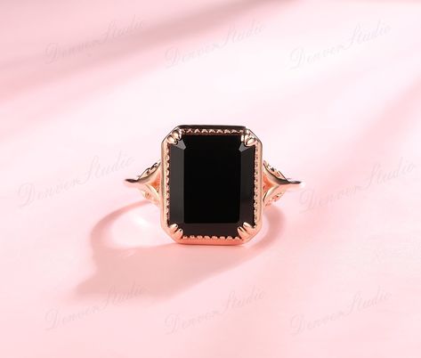 Onyx Wedding Ring, Wedding Rings Emerald Cut, Black Agate Ring, Engagement Ring Antique, Agate Engagement Ring, Antique Ring, Ring Antique, Ring Black, Fantasy Dress