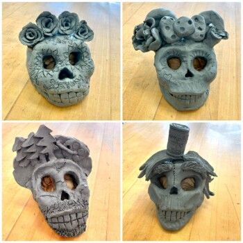 This 5 page photo tutorial will show you how to create a 3D skull in clay. I used ceramic clay for this but air-dry clay could be used as well. These skulls can then be personalized to show your students personalities or cultures. I have also included my Dia de Los Muertos presentation for those who might like to teach about Day of the Dead. I hope your students love this lesson as much as mine do! Clay Projects Kids, Clay Skull, High School Ceramics, Page Photo, Art Lessons Middle School, Ceramics Inspiration, Air Dry Clay Projects, Day Of The Dead Skull, 3d Skull