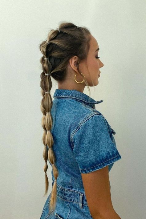 Two Bubble Braids Dance Team Hair, Hairstyle Examples, Braid Inspiration, Cute Hair Colors, Bubble Braids, Braided Ponytail Hairstyles, Work Hairstyles, Black And Blonde, Love Your Hair