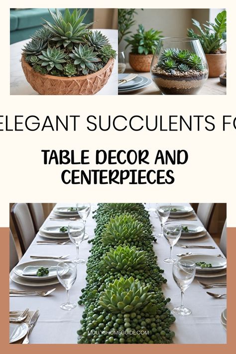 Looking for unique wedding decor ideas? Incorporate succulents for table decor and centerpieces to add a touch of natural beauty to your event. Whether you're planning a boho, rustic, or organic wedding, succulents make the perfect choice. Create a stunning tablescape by combining these versatile plants with other elements for an intimate and elegant ambiance. Succulent Centerpiece Ideas, Plants As Centerpieces, Succulent Tray, Wedding Succulents, Patio Table Decor, Ti Plant, Fall Centerpieces, Succulent Centerpieces, Unique Wedding Decor