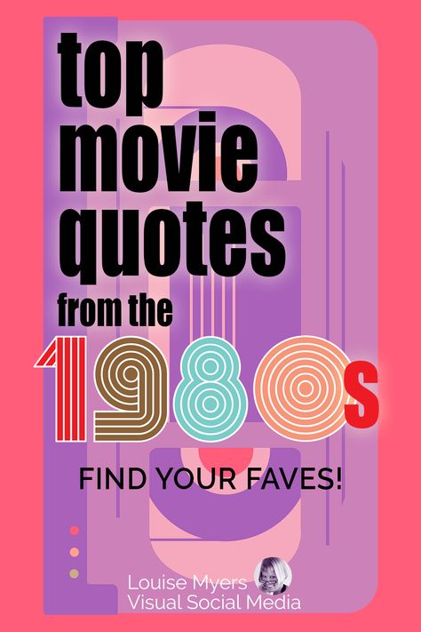 purple and pink graphic of vhs movie tape says top movie quote from the 80s, find your faves. Funny 80s Quotes, 1980s Quotes, Wall Street 1987, Top Movie Quotes, 80s Movie Quotes, 80s Quotes, Gordon Gekko, Rad Quotes, Funny Famous Quotes