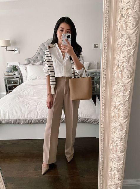 Petite Smart + Business Casual Workwear Ideas Petite Smart Casual Outfit, White Shirt Tan Pants, Meeting Outfit Business, Business Meeting Outfit, Cute Work Outfit, Smart Business Casual, Workwear Ideas, Express Sweater Dress, Outfit Ideas Cute