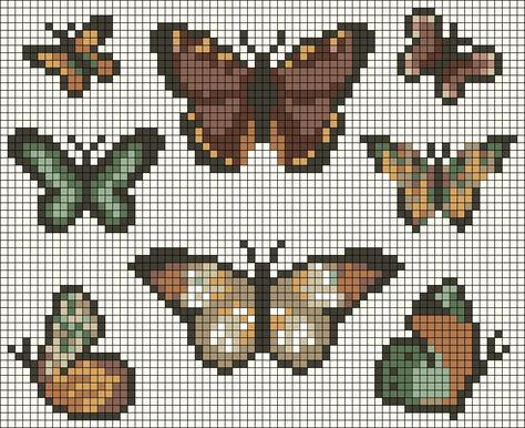 Alpha pattern #124484 | BraceletBook Mushroom Cross Stitch Pattern Easy, Pixel Moth Pattern, Cross Stitch Patterns Butterfly, Embroidery Grid Patterns, Cottage Core Alpha Pattern, Moth Grid Pattern, Turtle Pixel Art Grid, Fairycore Pixel Art, Small Butterfly Pixel Art