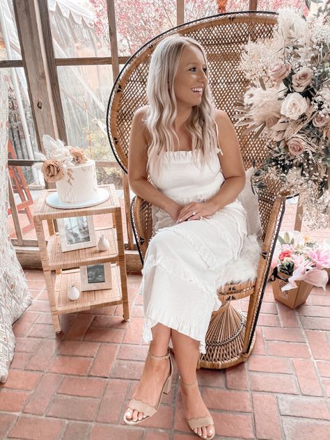 Boho Bridal Shower Chair For Bride, Boho Bridal Shower Dress The Bride, Bridal Shower Wicker Chair, Chair For Bridal Shower Bride To Be, Bridal Shower Bride Chair Backdrop, Bridal Shower Peacock Chair, Peacock Chair Bridal Shower Ideas, Boho Bridal Shower Outfit For Bride, Boho Bridal Shower Outfit