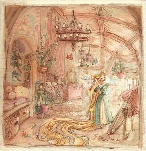 RAPUNZEL IN HER BEDROOM // VISUAL DEVELOPMENT FOR TANGLED Claire Keane, Tangled Concept Art, Flower Power Art, Chen Yi, Glen Keane, Animation Disney, 동화 삽화, Illustration Noel, Children's Illustration