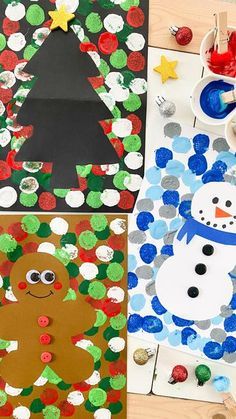 No Glue Christmas Crafts For Kids, Christmas Q Tip Painting For Kids, Christmas Card By Kids, Christmas Project Preschool, Christmas Kids Arts And Crafts, Christmas Crafts For Special Needs Kids, Gingerbread Christmas Crafts For Kids, Preschool Christmas Card Ideas, Christmas Card For Preschool