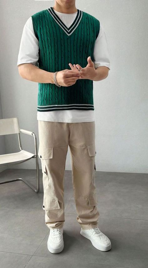 Men Outfits Vest, Green Sweater Vest Outfit Men, Sweater Vest Mens Outfit, Men’s Sweater Vest Outfit, Green Vest Outfit Men, Green Cardigan Outfit Men, Mens Sweater Vest Outfit, Knitted Vest Outfit Men, Green Sweater Vest Outfit