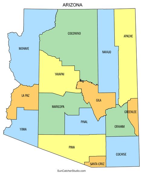 County Map, Arizona, Map, Quick Saves, Color