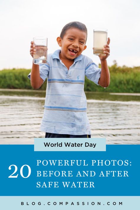 Many children in poverty lack of access to clean water. World Water Day aims to raise awareness of the need for more sanitary water resources worldwide. Learn more about this need from before and after photos of children around the world who now have safe drinking water! World Poverty, Powerful Photos, Compassion International, Water World, World Water Day, Safe Drinking Water, Water Day, World Water, Water Filters System