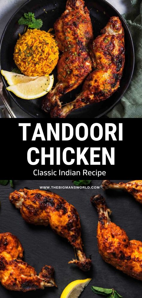 Spice up the dinnertime with this smoky and perfectly juicy tandoori chicken. Marinated in yogurt and cooked in the oven, this recipe comes together in minutes! Chicken Marinated In Yogurt, Tandoori Chicken Recipe, Indian Curries, Oven Chicken Recipes, Paprika Chicken, Chicken Recipes Video, Ginger Chicken, Indian Curry, Recipe Video