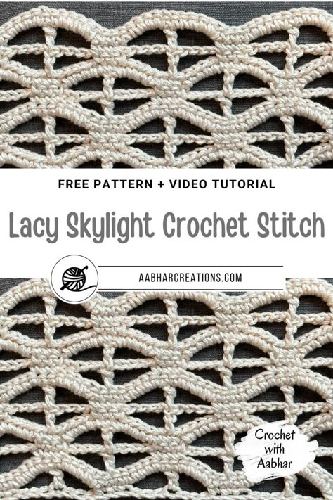 Lacy Skylight Crochet Stitch - Free Stitch Tutorial + Instruction + Crochet Chart from aabharcreations Lace Stitches Crochet, Crochet Lattice Stitch, Drop Stitch Crochet, Lace Crochet Stitches, Lacy Crochet Stitches, Fall Crochet Hats, Crochet Thread Projects, Crochet Hooded Scarf, Fall Crochet