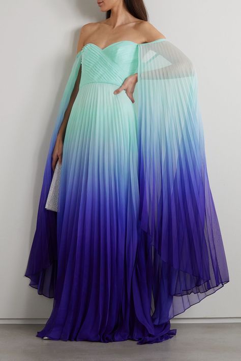 Marchesa Off Shoulder Gown, Fashion Gowns, Pleated Chiffon, Chiffon Gown, Handmade Dresses, Marchesa, Fantasy Fashion, Mr Porter, Guest Dresses