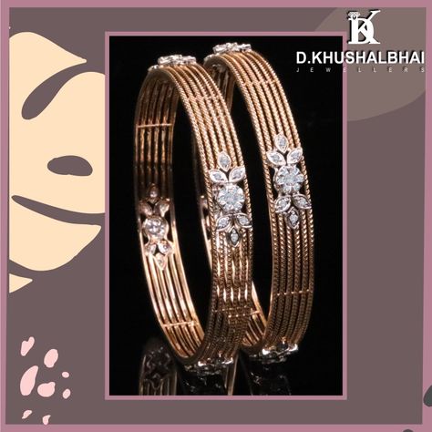 Add elegance to your traditional attire with these intricately designed bangles. Our diamond jewellery collection is made with tested and certified diamonds and an assurance of lifetime maintenance. . Making heads turn, is just a start! To Explore the latest collection, crafted in natural diamonds, DM us or WhatsApp us on +91 814 017 7714 . D. KHUSHALBHAI Jewellers Athwalines, Parle Point, Surat. . Gold Diamond Bangles Design Latest, Latest Gold Bangles Design 2023, Diamond Bangles Designer Latest Modern, Gold Bangles Design Latest Indian, Real Diamond Bangles Designs, Diamond Bangles Designer Latest, Pinaki Jewellers, Gold Bangles Design Latest, Diamond Bangles Design