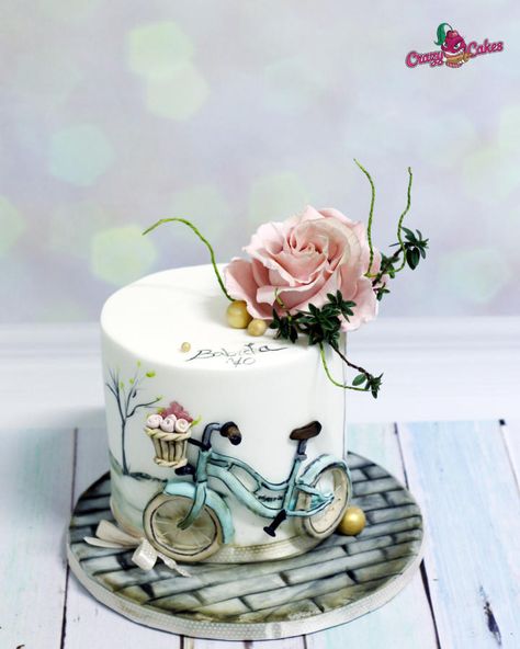 Cake For Grandma, Bicycle Cake, Elegant Birthday Cakes, Creative Cake Decorating, Beautiful Birthday Cakes, Baby Birthday Cakes, Crazy Cakes, Painted Cakes, Pretty Birthday Cakes