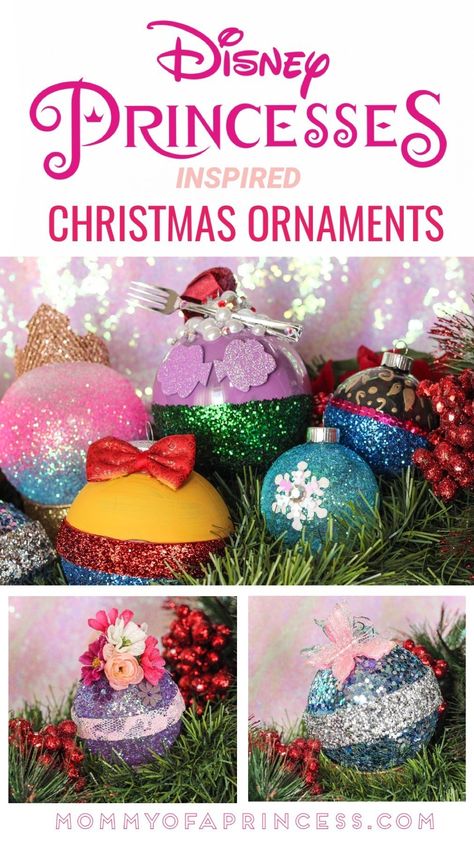 Disney Christmas Tree Ideas, Disney Diy Christmas Ornaments, Disney Christmas Diy, Diy Disney Princess, Disney Ornaments Diy, Disney Princess Christmas, Disney Christmas Crafts, Girly Christmas Tree, Disney Princess Diy