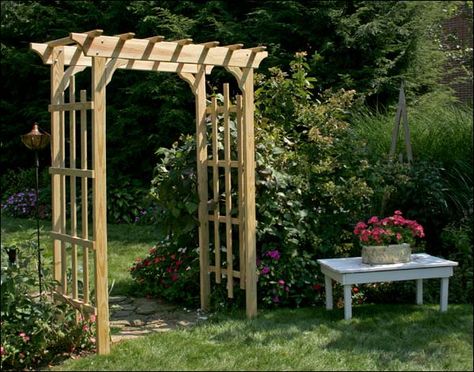 . Garden Archway, Wood Arbor, Wooden Arbor, Arbors Trellis, Rose Arbor, Garden Arbor, Garden Entrance, Building Plan, Diy Pergola