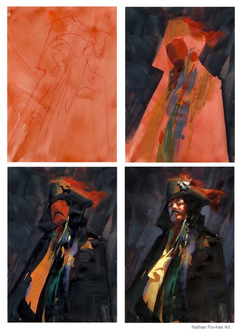 Gouache Painting Techniques, Nathan Fowkes, Gouache Tutorial, Concept Art Tutorial, Gouache Art, Traditional Paintings, Process Art, Painting Process, Gouache Painting