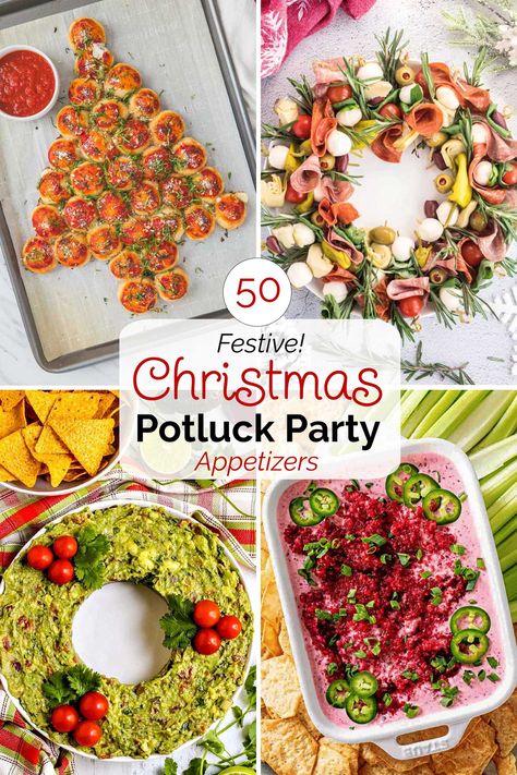 These easy Christmas appetizers are perfect for Christmas potlucks and holiday parties! They showcase lots of fun holiday shapes, festive colors, and all your favorite seasonal flavors. Many can be made ahead, so there’s no last-minute stress this Christmas season! And there's a wide range of Christmas potluck recipes to choose from, to perfectly fit your Christmas party vibe: from fancy finger foods to casual dips ... and from classic favorites to unique new twists! | ... Vegetable Appetizers For Party Christmas, Christmas’s Appetizer, Easy Christmas Party Recipes, Christmas Holiday Party Food, Christmas Spread Ideas, Christmas Party Food Vegan, Friendmas Food Ideas, Christmas Party Dishes Potlucks, Holiday Pot Luck Dishes