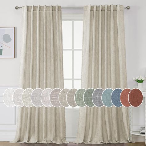 PRICES MAY VARY. RICH LINEN: These beautiful curtains are passed GLOBAL RECYCLED STANDARD certificate, crafted from open weave linen blended fabric, primitive and natural effect make the panels more draped and aesthetic, formaldehyde-free and environment friendly, transfer your room to be pretty garden AIRY and PRIVACY: Premium soft touch feeling on these elegant linen textured draperies, add a refreshing charm to your window and lets in some beautiful diffused light, yet reduce energy usage and provide privacy protection WELL MADE: Sold per pair, including 2 linen panels - Panel measures: 52" x 108"|Set measures: 104" x 108". with 3 curtain top hanging options (Back tab & Rod pocket & Pleated) for your personalized style. Each panel sewn with 4" rod pocket (7 back loops), 2" bottom hem an Linen Curtains Living Room, Natural Linen Curtains, Bedroom Castle, Semi Sheer Curtains, Curtain For Bedroom, Linen Curtain Panels, Pretty Garden, Linen Drapes, Reduce Energy