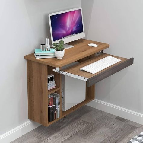 Computer Table Ideas, Wall Computer, Computer Table Design, Mesa Home Office, Computer Desk Design, Diy Computer Desk, Desk With Keyboard Tray, Study Table Designs, Floating Table