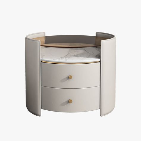 Modern Leather Nightstand, Tempered Glass Top – YEEROLE Side Tables Bedroom Modern Luxury, Round Side Table Bedroom, Modern Side Table Bedroom, Luxury Nightstand, Bed Side Table Design, Yoga Room Design, Leather Nightstand, Console Unit, Round Nightstand