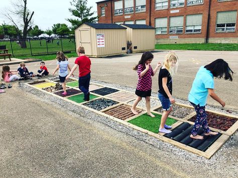 Darla Myers on Instagram: “It’s getting warm enough to use the sensory path barefoot again! 🙌🏻🙌🏻” Sensory Park Ideas, Sensory Trail Outdoor, Sensory Garden For Kids, Sensory Tunnel, Sensory Park, Sensory Playground, School Landscape, Kids Outdoor Playground, Sensory Pathways