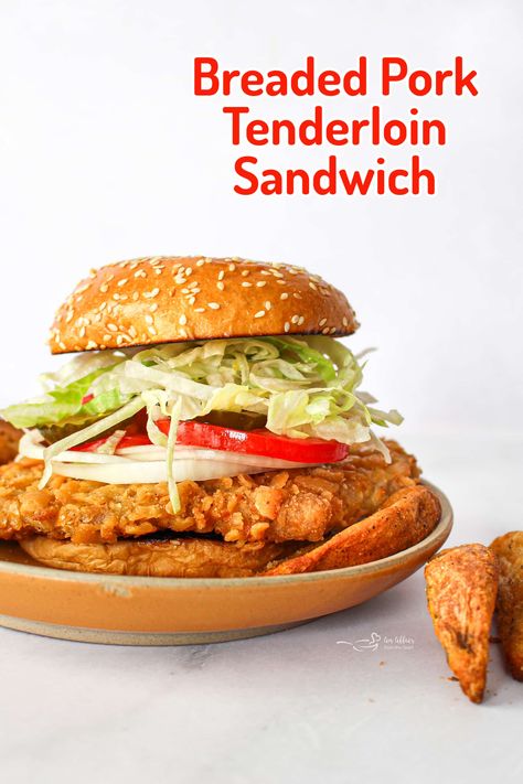 The Best Breaded Pork Tenderloin Sandwich Recipe Pork Tenderloin Fried, Breaded Pork Tenderloin Sandwich, Breaded Pork Cutlets, Breaded Pork Tenderloin, Tenderloin Sandwich, Fried Pork Tenderloin, Pork Chop Sandwiches, Pork Sandwich Recipes, Hot Sandwich Recipes