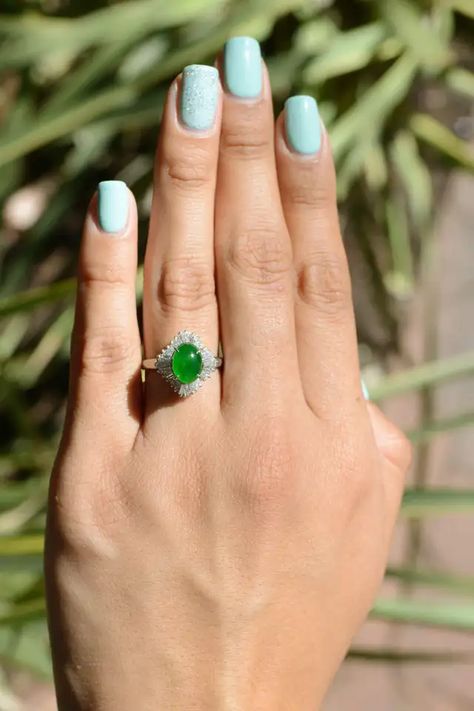 Jade Engagement Ring Silver, Jade And Diamond Ring, Jade Rings For Women, Stylish Gold Earrings, Jade Diamond Ring, Engagement Ring Non Traditional, Jade Engagement Ring, Necklace Women Gold, Women Gold Chain