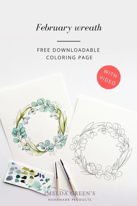 Watercolour Templates Free Printable, Watercolour Flower Wreath, Watercolour Templates, Watercolor Coloring Pages, Pyrography Templates, Watercolor Faces, Ward Activities, February Flower, January Flower